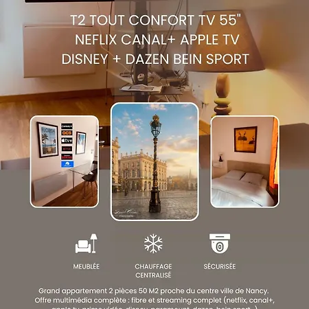 Apartament T2 Confort Tv 55' Avec Canal Series Netflix Dazen Bein Sport Apple Tv Ocs Paramount Prime Video *
